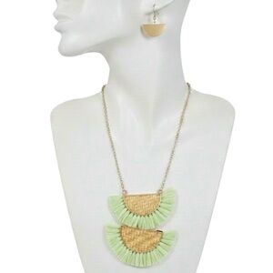 Viola Double Half Moon Raffia Necklace/Earring Set (NWT)